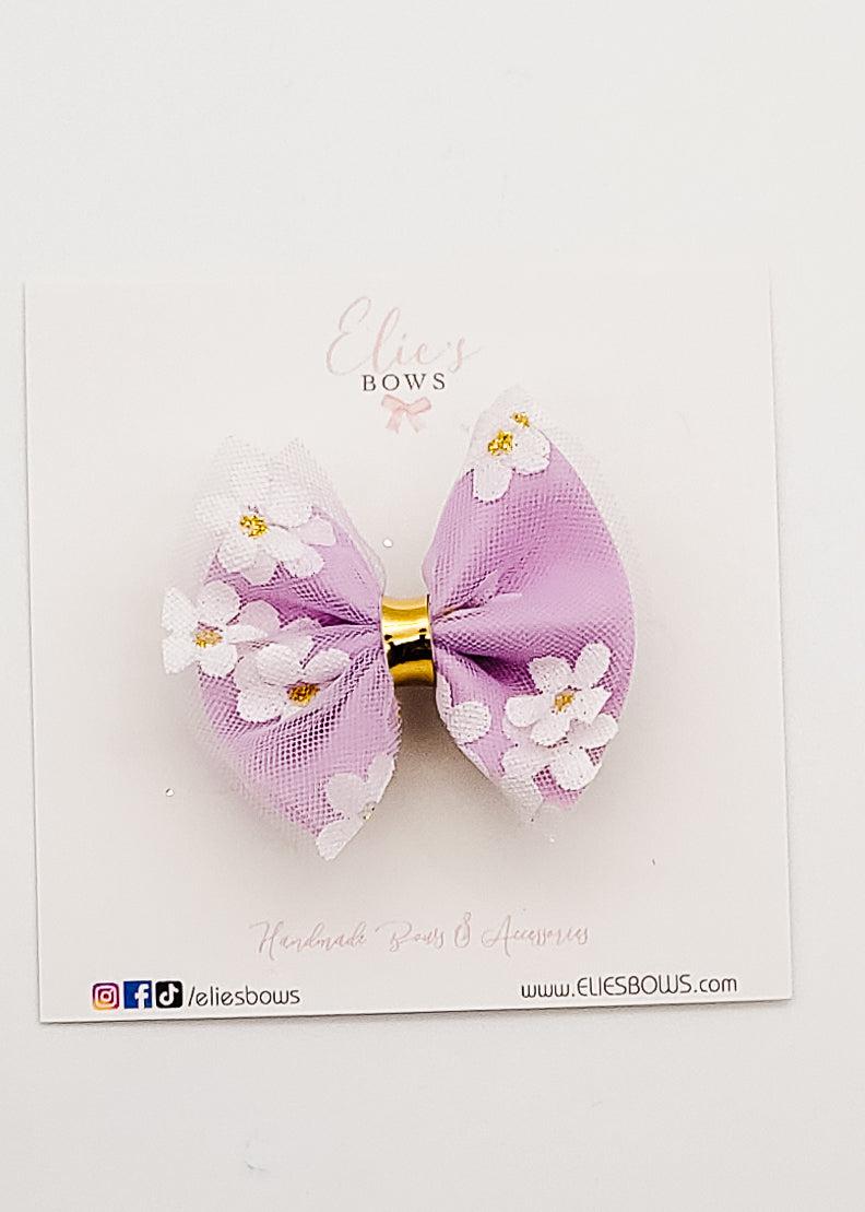 Purple Tulle Flower - Pixie Bow - 2-Bows-Elie’s Bows