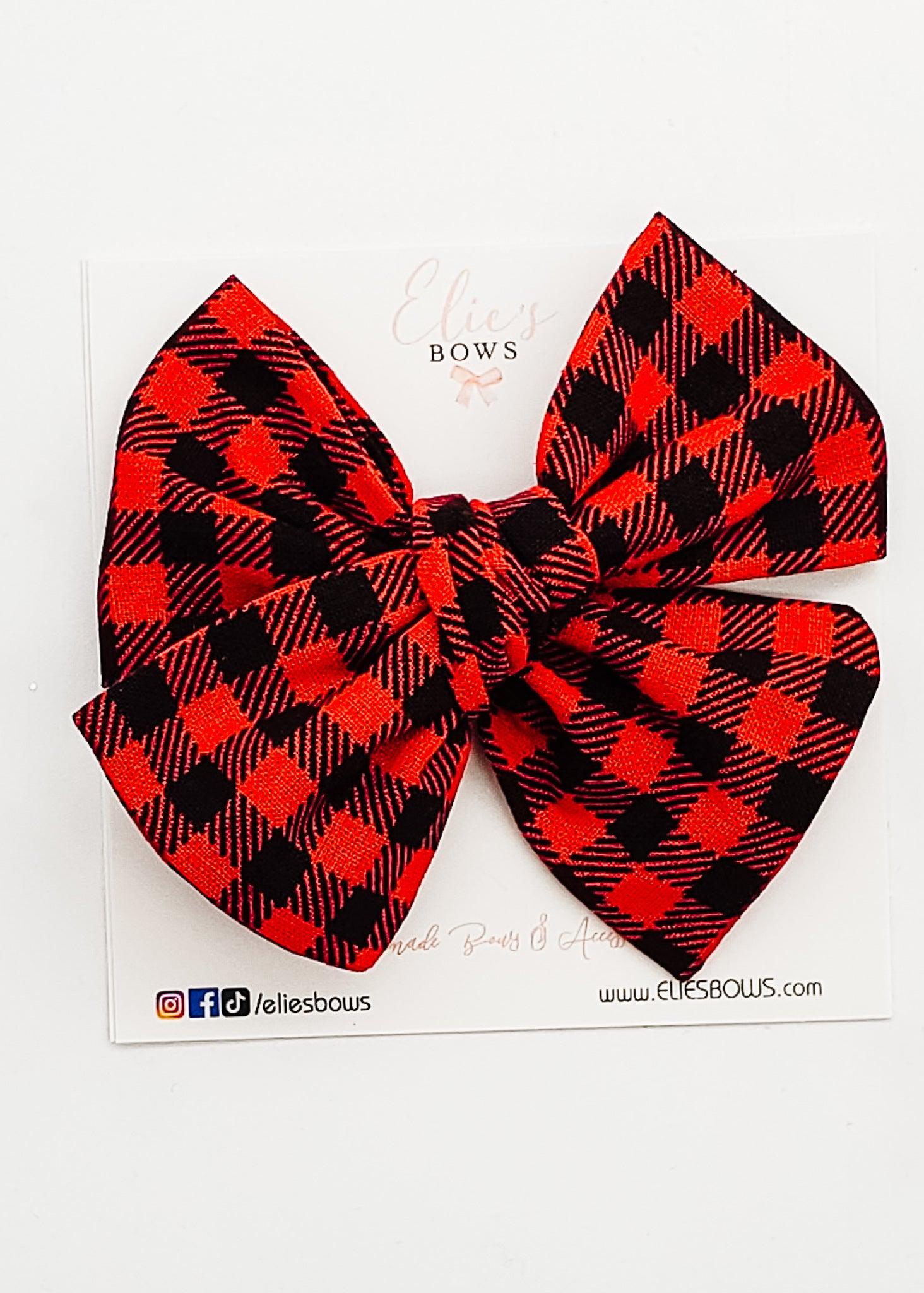 Red & Black - Elie Fabric Bow - 3.5"-Bows-Elie’s Bows