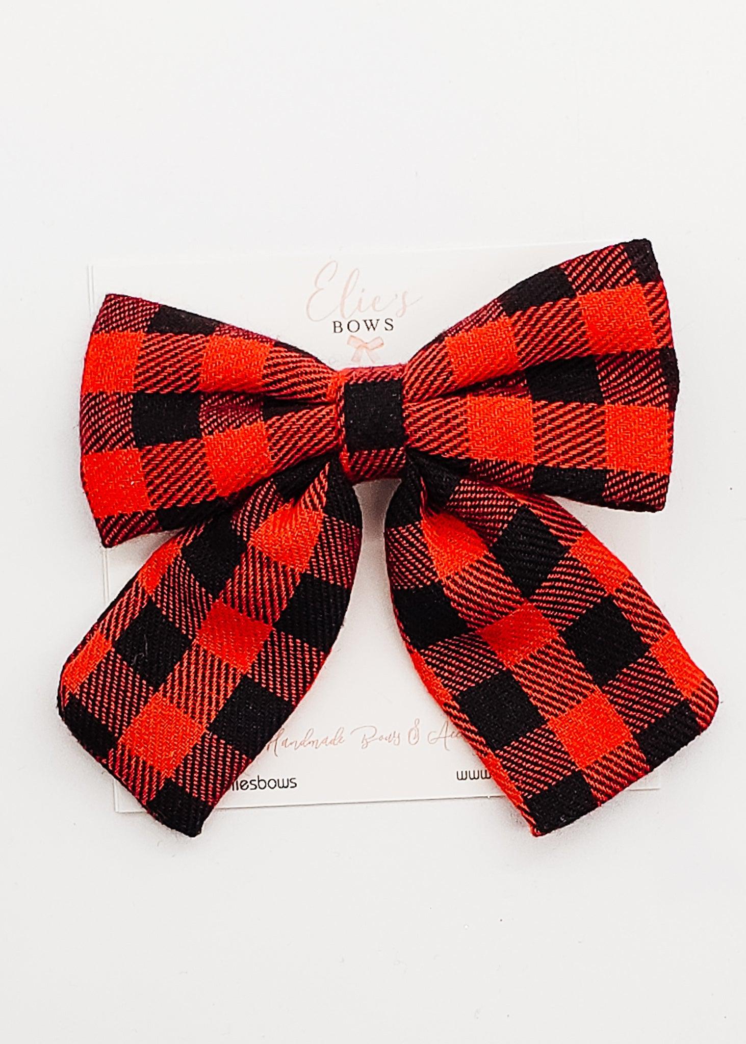 Red & Black Plaid - Fabric Bow - 4"-Bows-Elie’s Bows