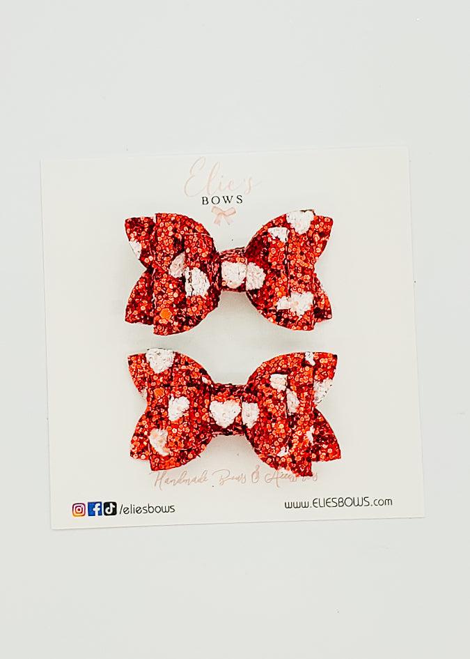 Red Heart Glitter - Pigtails - 2"-Pigtails-Elie’s Bows