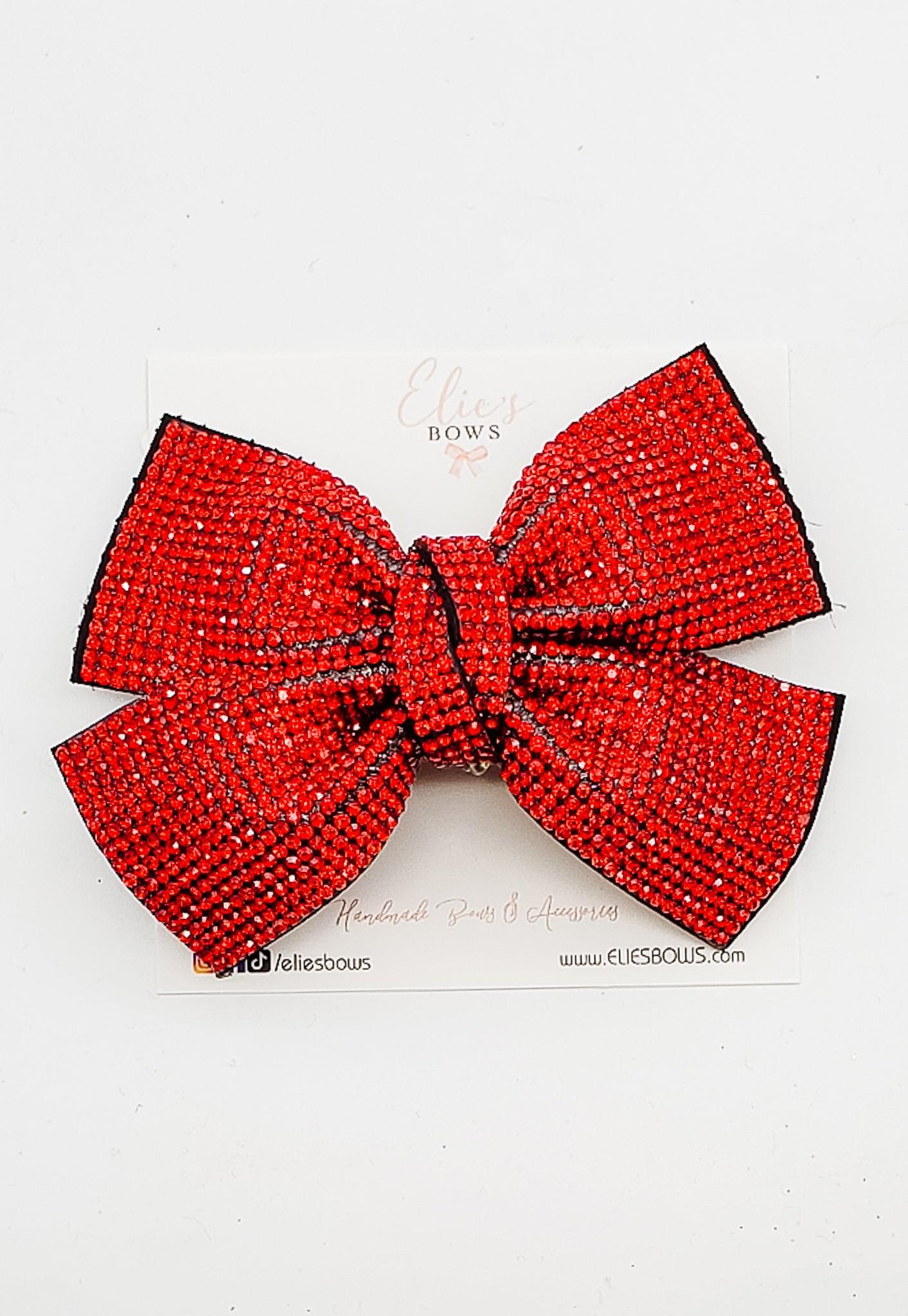 Red Jewels Chic Barette Bow - 4"-Bows-Elie’s Bows