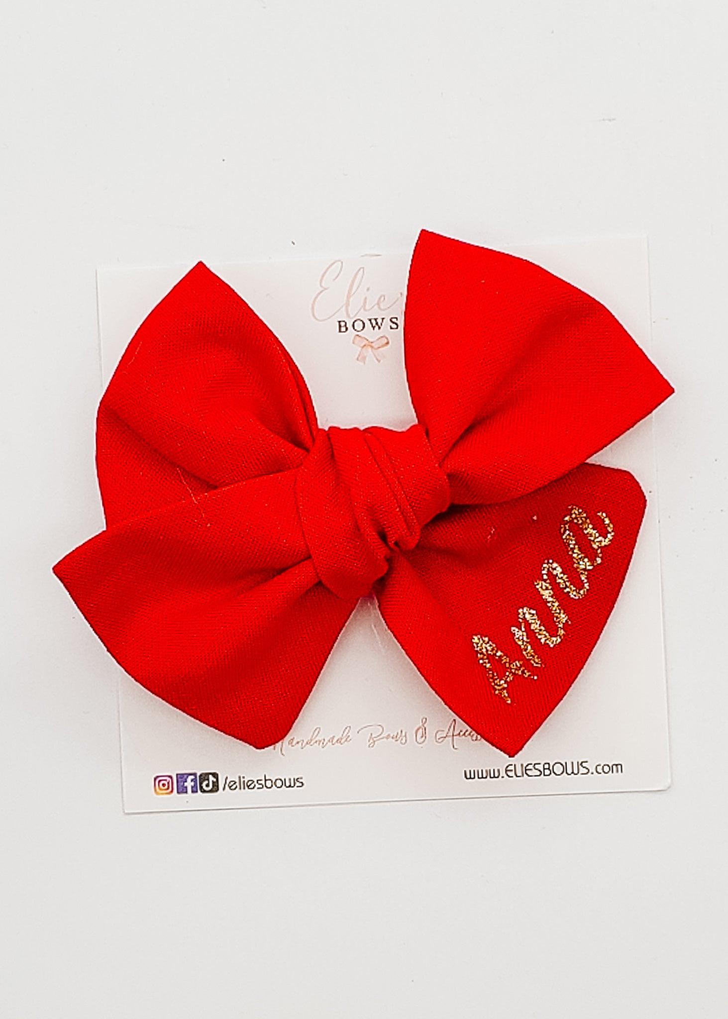 Red Personalized - Elie Fabric Bow - 3.5" (please include name in notes)-Bows-Elie’s Bows