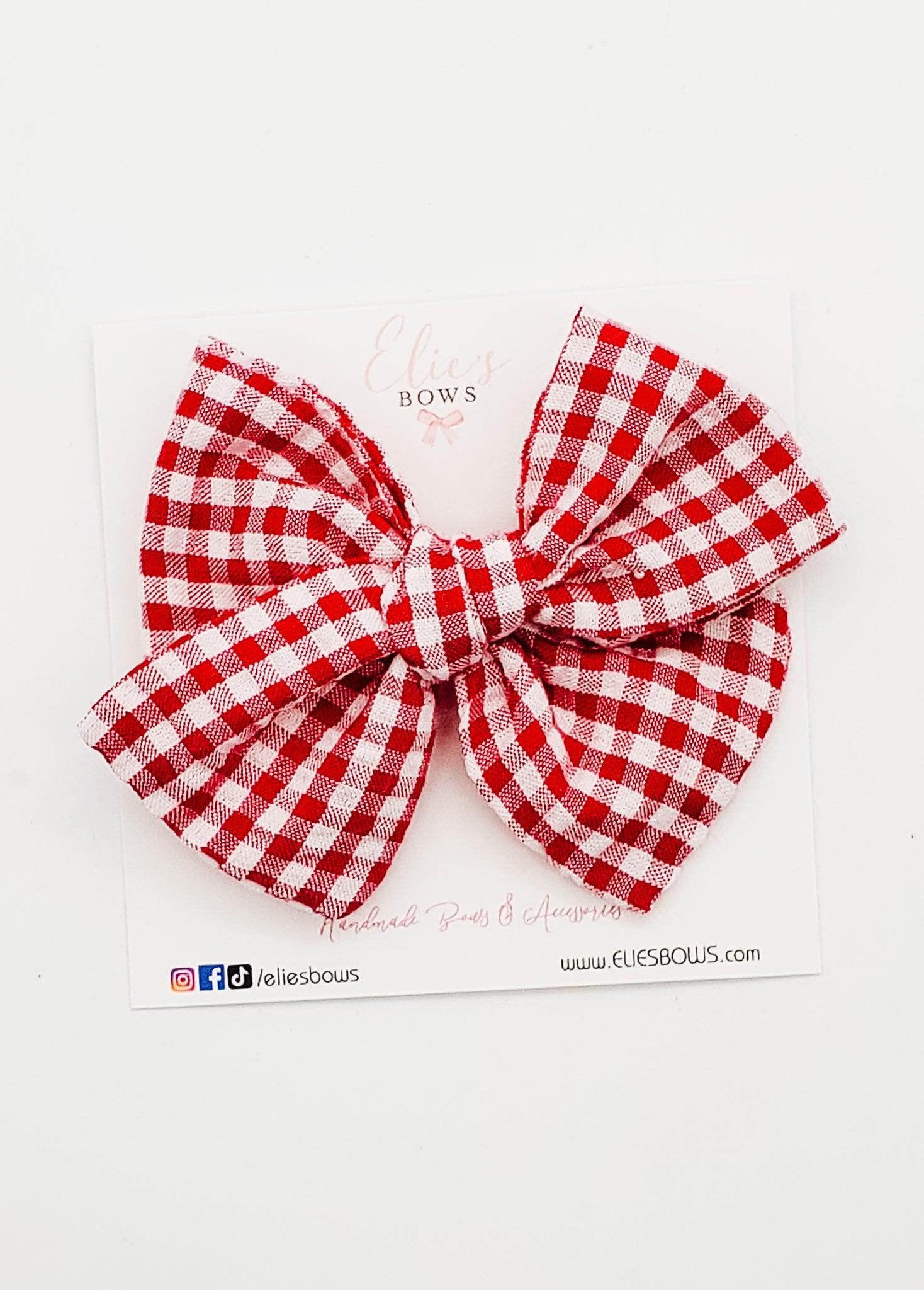 Red Plaid - Elie - Fabric Bow - 3.5"-Bows-Elie’s Bows