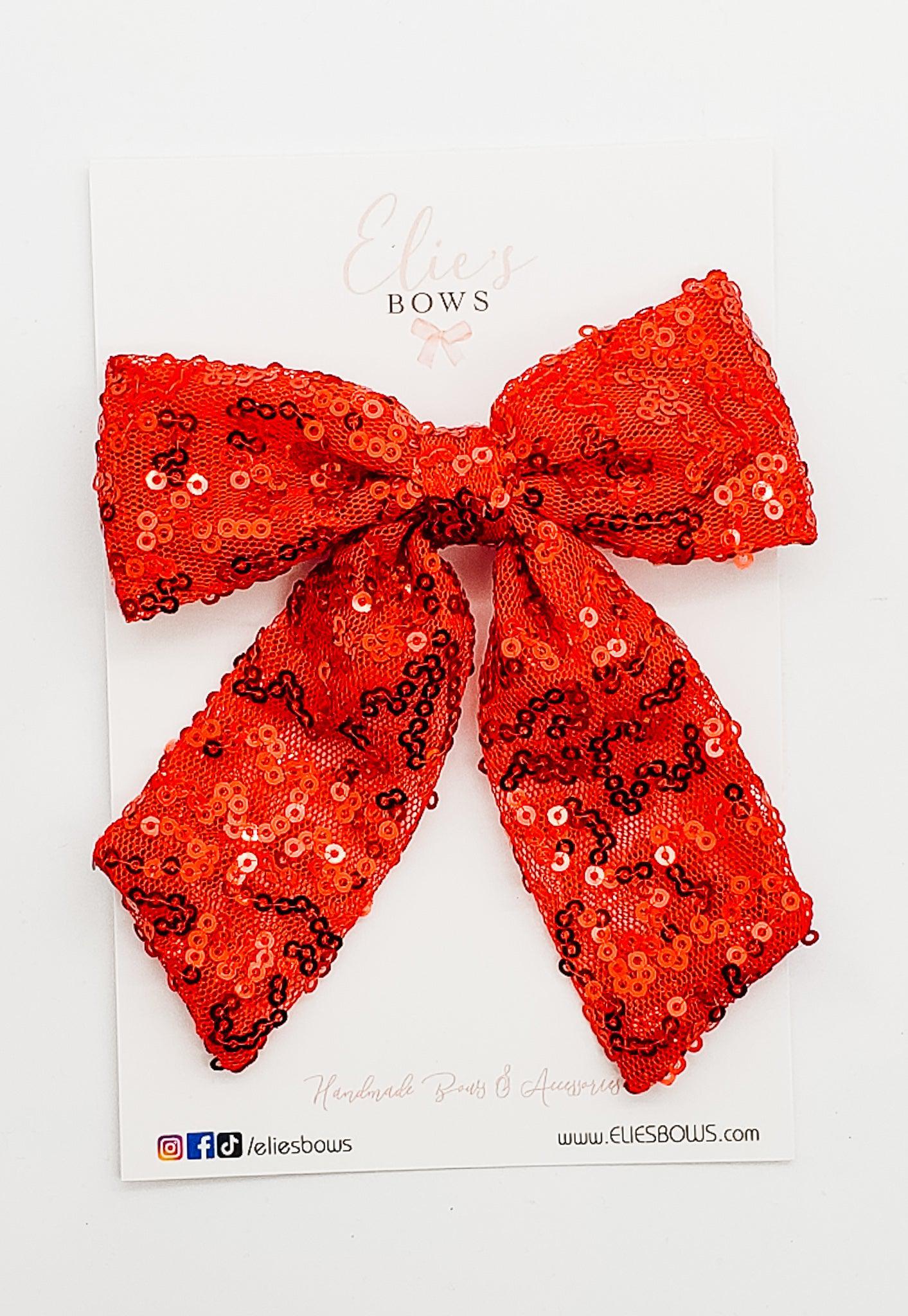 Red Sequence Bow - Charlotte Bow - 4.5"-Charlotte-Elie’s Bows
