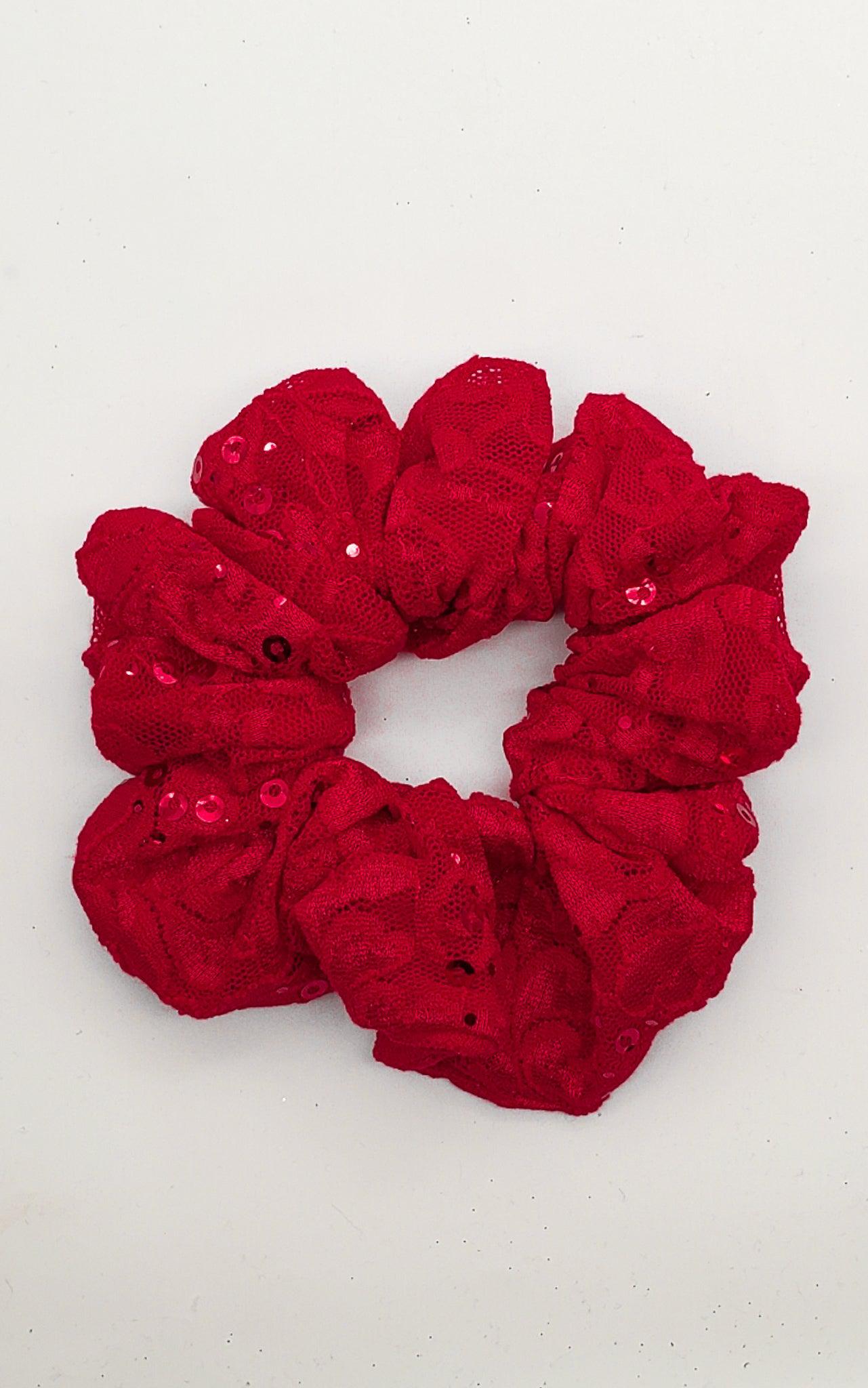 Red Sequence Lace - XL Scrunchie-Scrunchie-Elie’s Bows