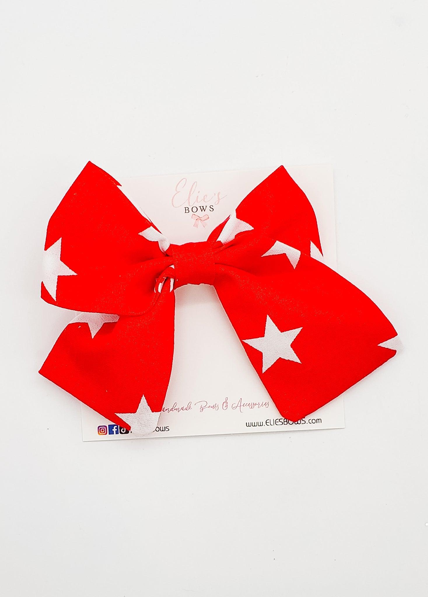 Red Star - Cheer Fabric Bow - 4"-Bows-Elie’s Bows