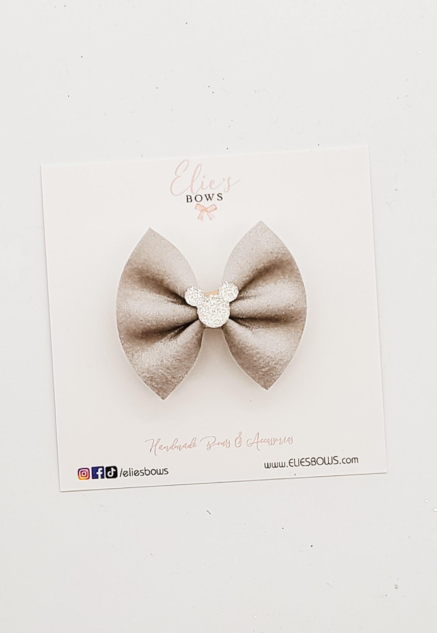 Silver Suede M. - Pixie Bow - 2"-Bows-Elie’s Bows