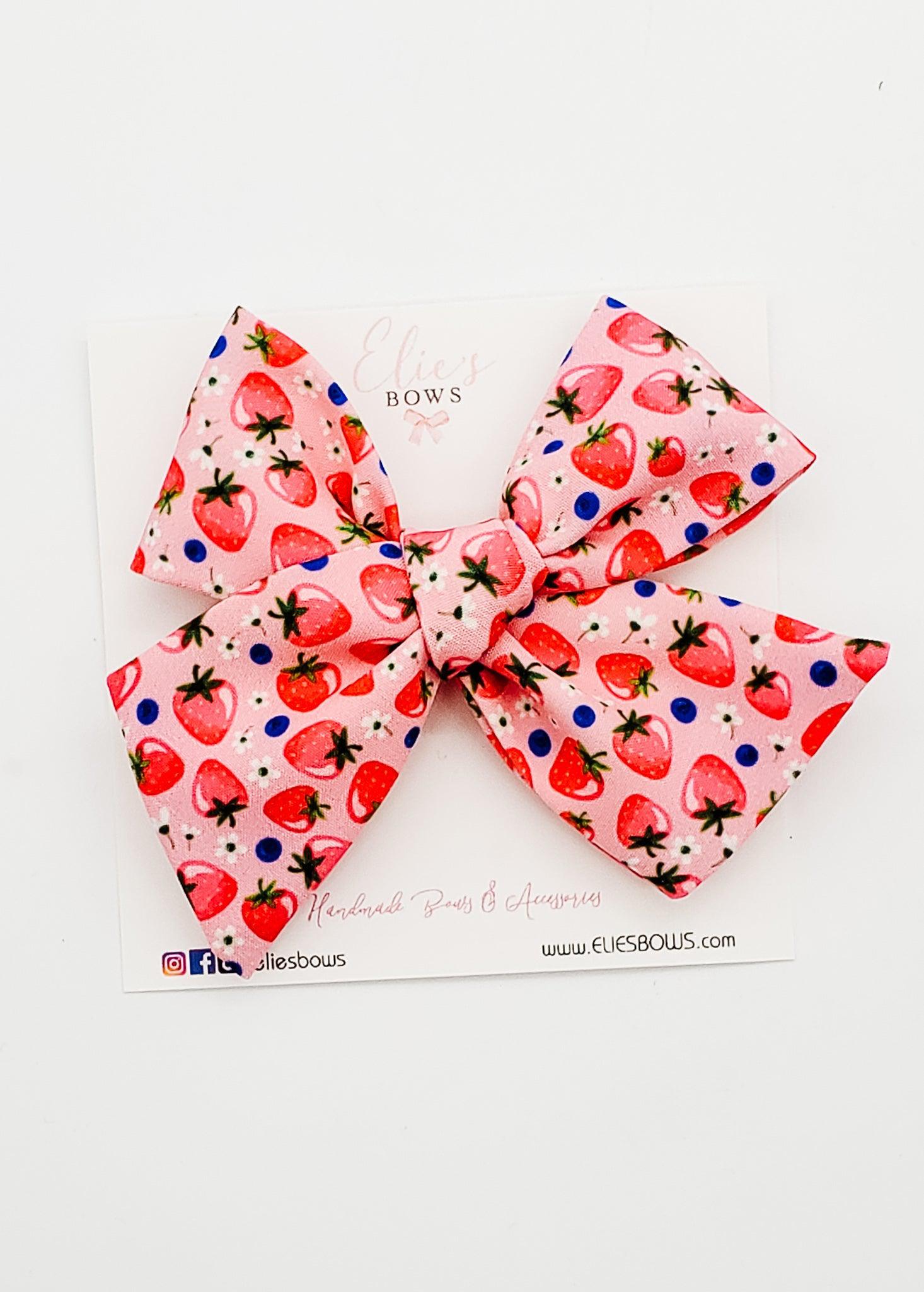 Strawberry Fun - Elie - Fabric Bow - 4"-Bows-Elie’s Bows