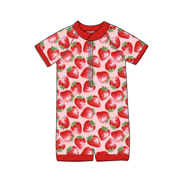 Strawberry Sugar - One Piece Short Sleeve Unisex Bathing Suit PRE-ORDER-Bathing suits-Elie’s Bows