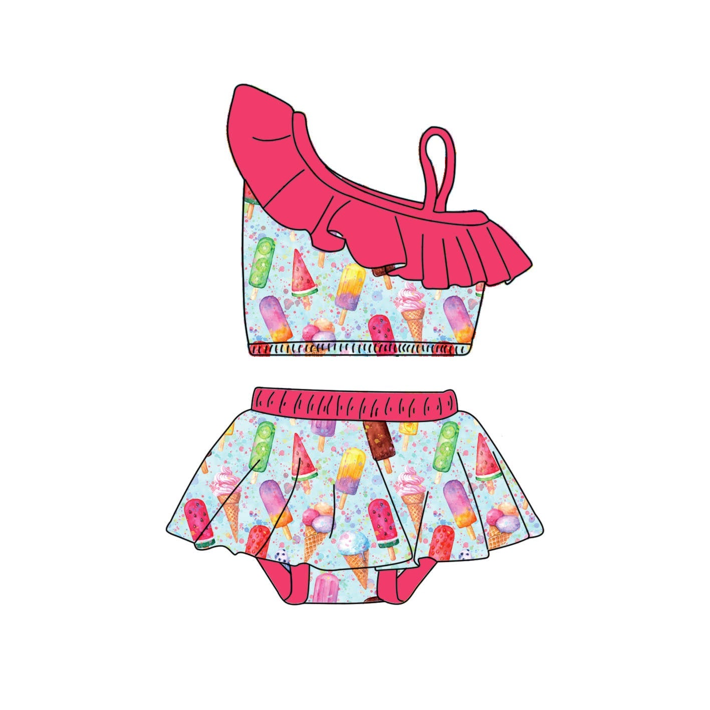 Summer Ice Cream - 2 Piece bathing suit PRE-ORDER-Bathing suits-Elie’s Bows