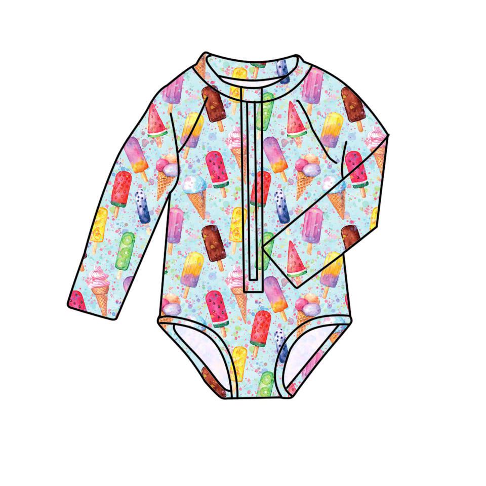 Summer Ice Cream - One Piece Long Sleeve Bathing Suit PRE-ORDER-Bathing suits-Elie’s Bows