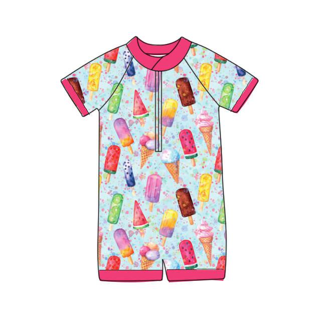 Summer Ice Creams - One Piece Short Sleeve Unisex Bathing Suit PRE-ORDER-Bathing suits-Elie’s Bows