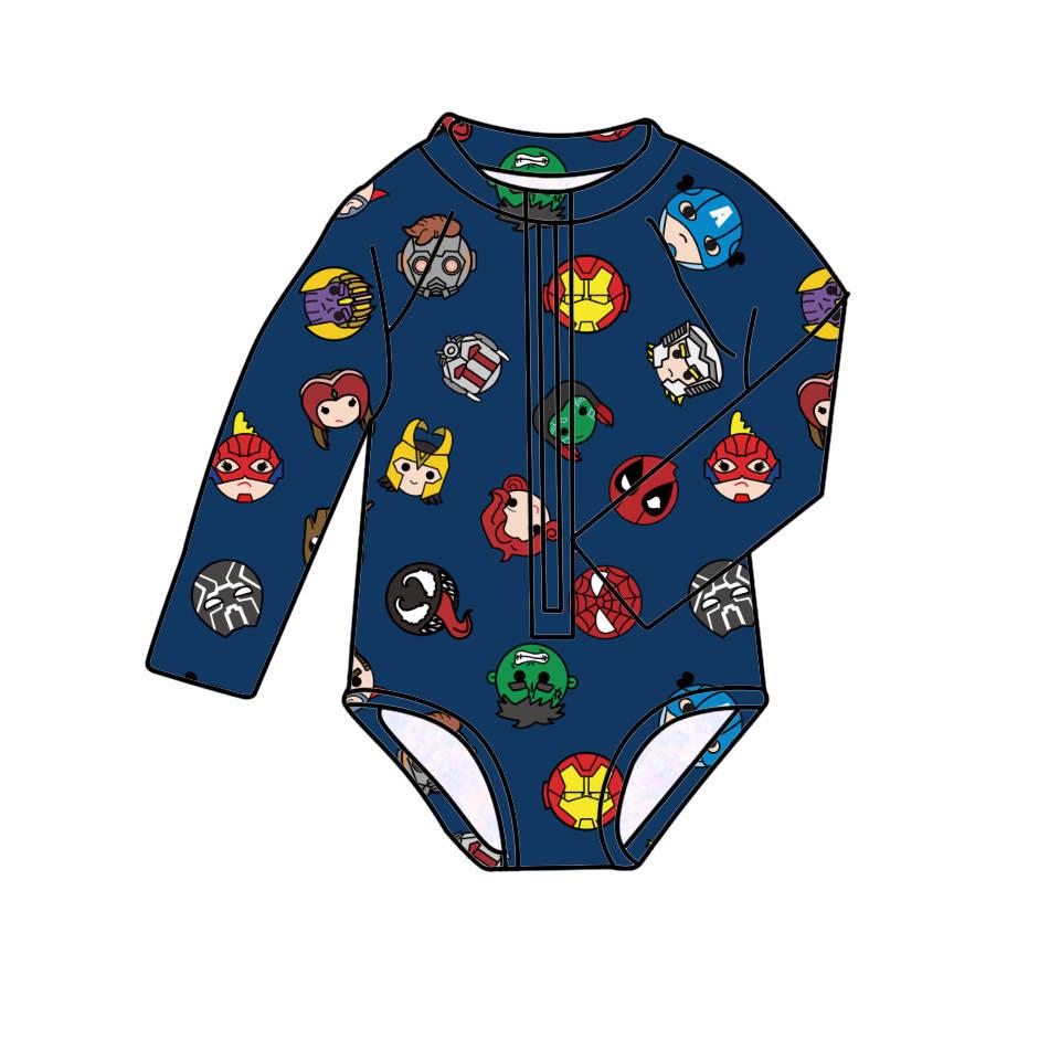 Super Hero - One Piece Long Sleeve Bathing Suit PRE-ORDER-Bathing suits-Elie’s Bows