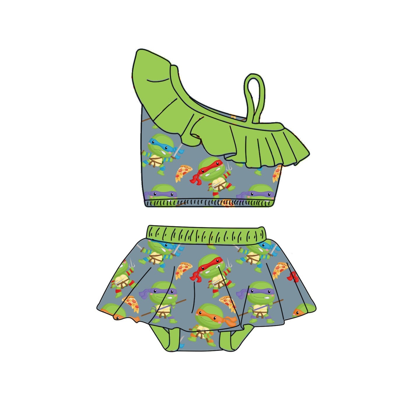 Turtle Power - 2 Piece bathing suit PRE-ORDER-Bathing suits-Elie’s Bows