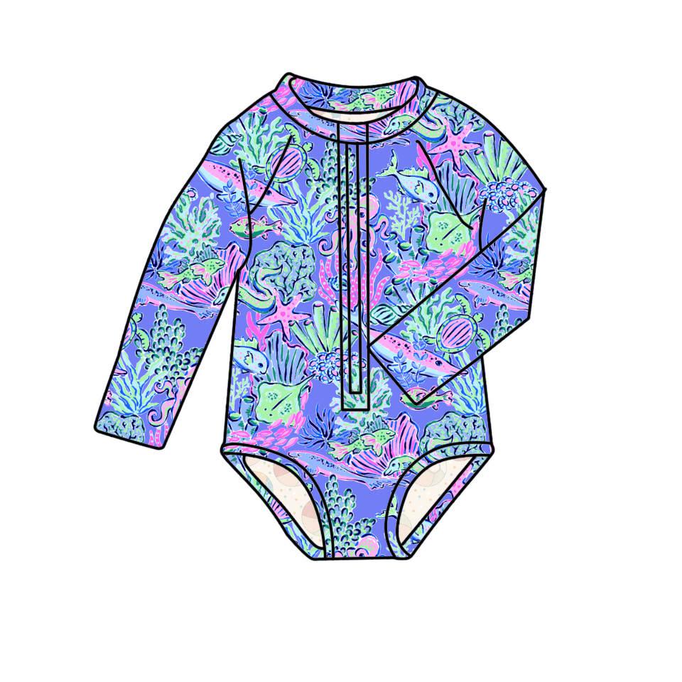 Under the Sea - One Piece Long Sleeve Bathing Suit PRE-ORDER-Bathing suits-Elie’s Bows