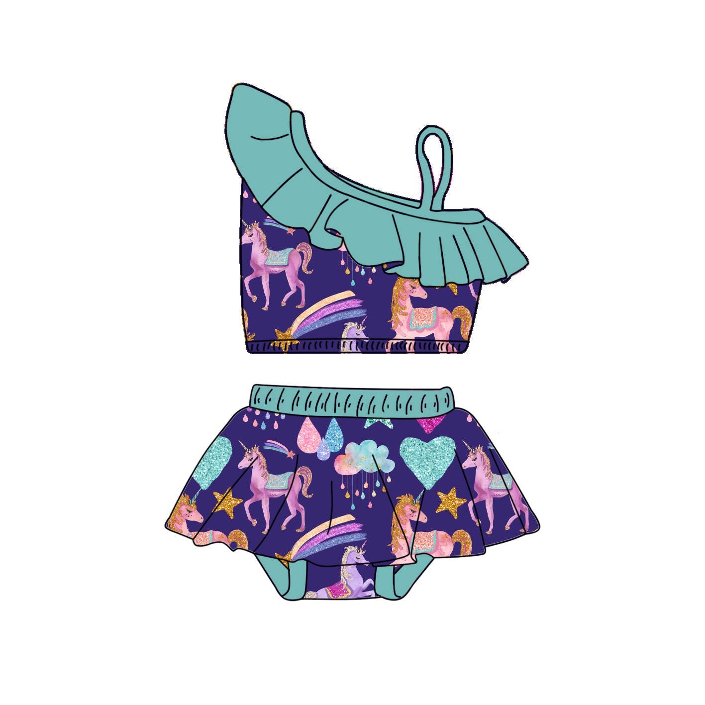 Unicorn Fairy - 2 Piece bathing suit PRE-ORDER-Bathing suits-Elie’s Bows