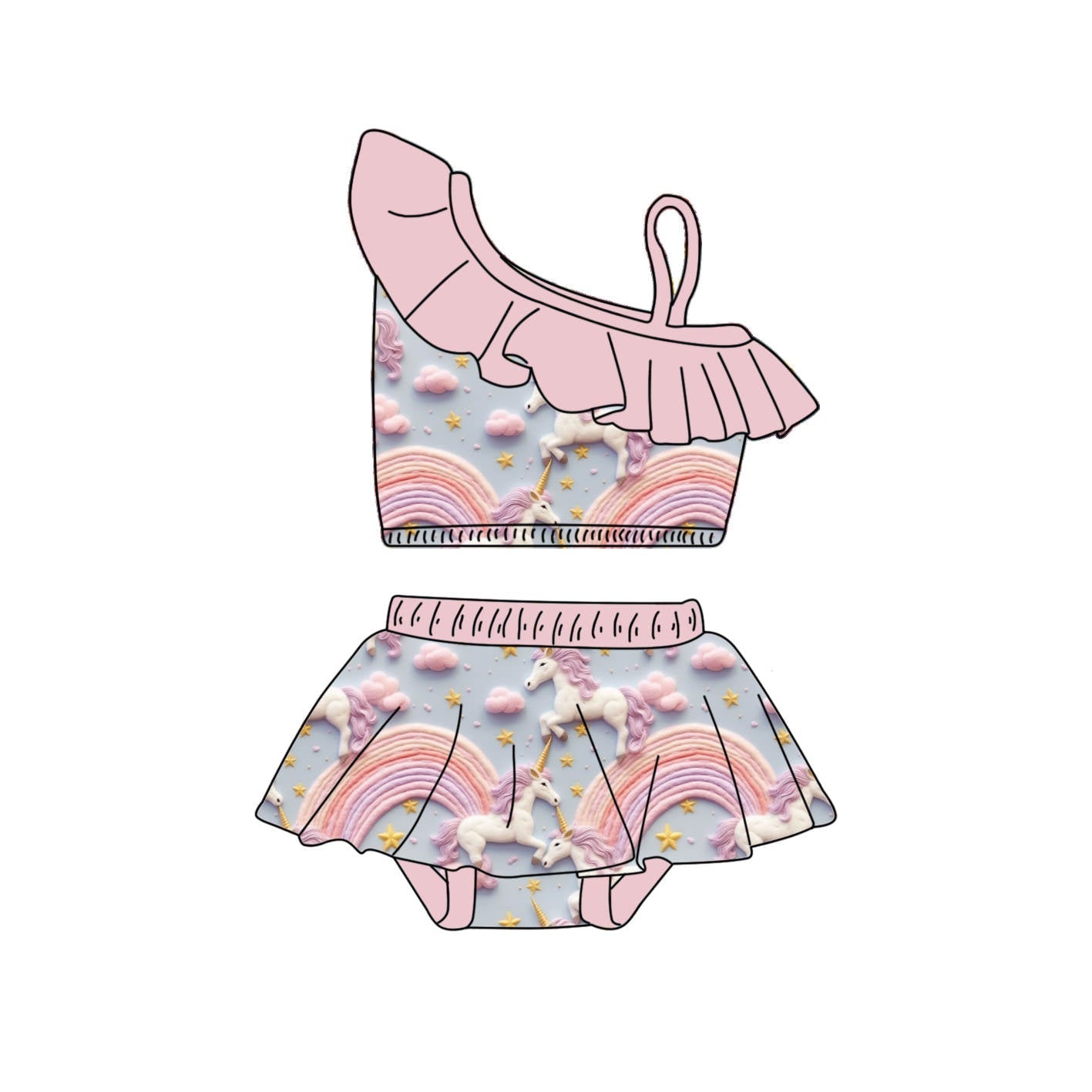 Unicorn Rainbow - 2 Piece bathing suit PRE-ORDER-Bathing suits-Elie’s Bows
