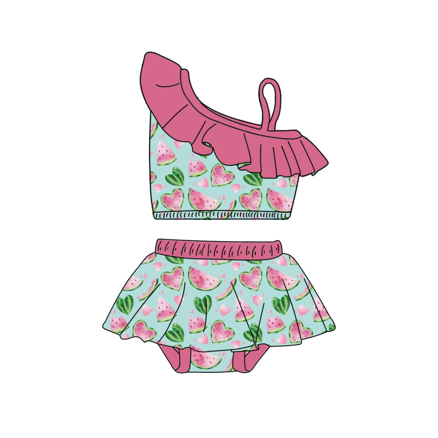 Watermelon Hearts - 2 Piece bathing suit PRE-ORDER-Bathing suits-Elie’s Bows