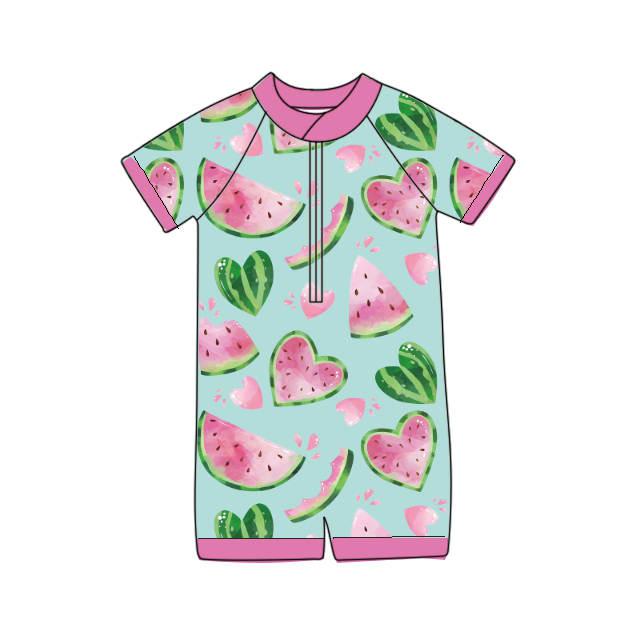 Watermelon Hearts - One Piece Short Sleeve Unisex Bathing Suit PRE-ORDER-Bathing suits-Elie’s Bows