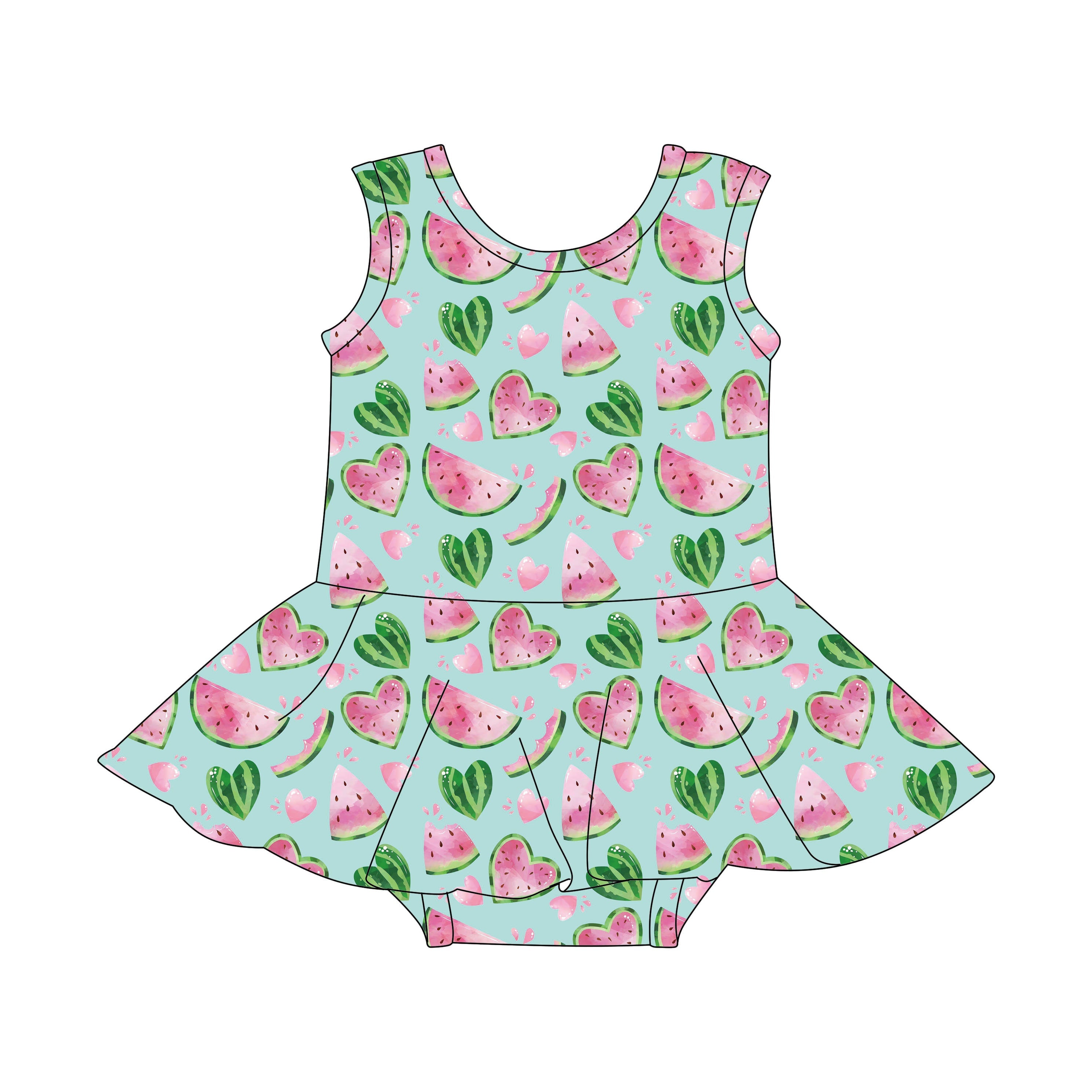 Watermelon Hearts - One Piece Skirt Bathing Suit PRE-ORDER-Bathing suits-Elie’s Bows