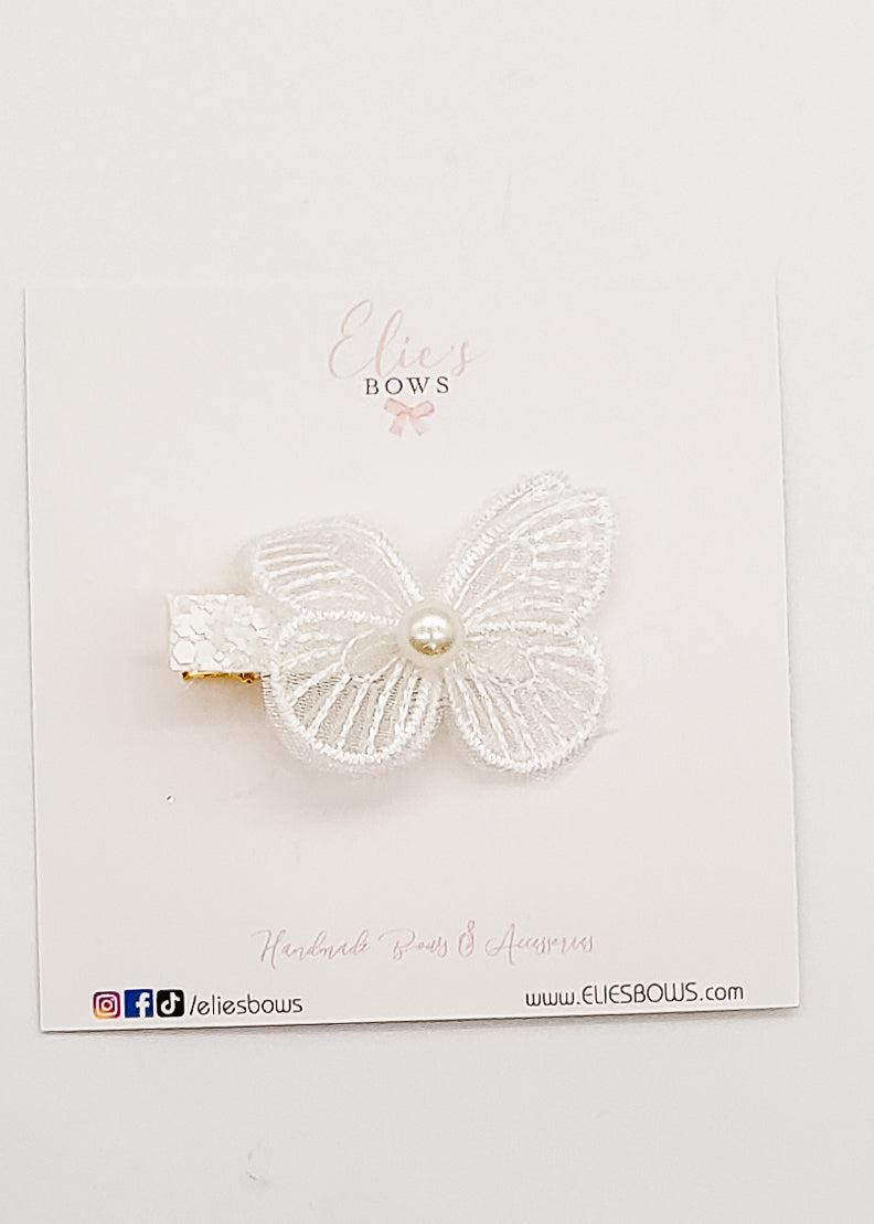 White Butterfly - Bar Clip - 4cm-Snap Clips-Elie’s Bows