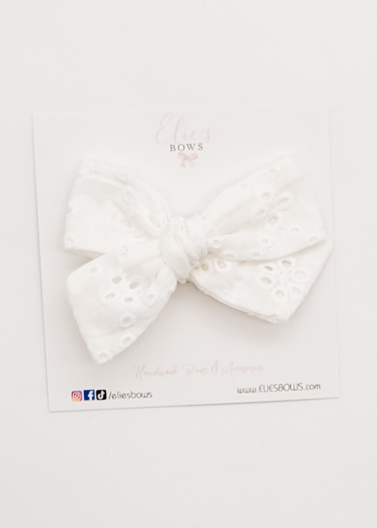 White Lace Flowers - Elie Fabric Bow - 3.2"-Bows-Elie’s Bows