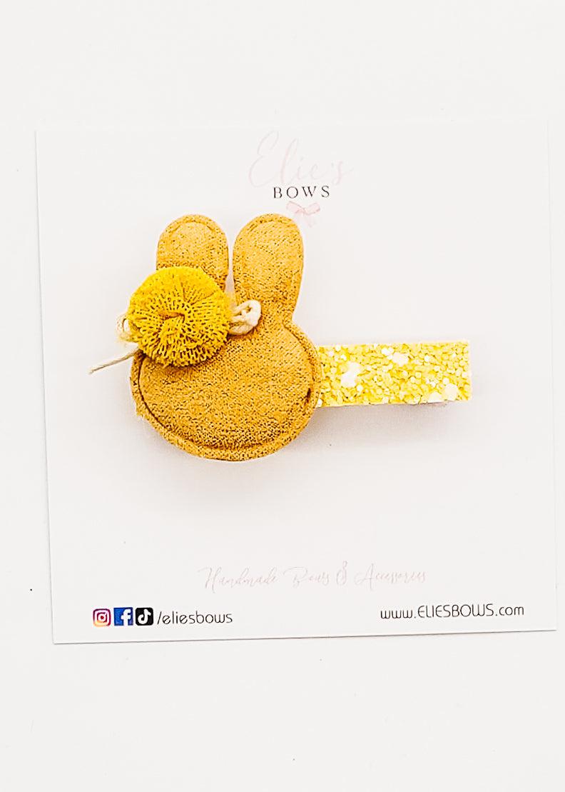 Yellow Bunny Pom Pom - Bar Clip - 6cm-Snap Clips-Elie’s Bows