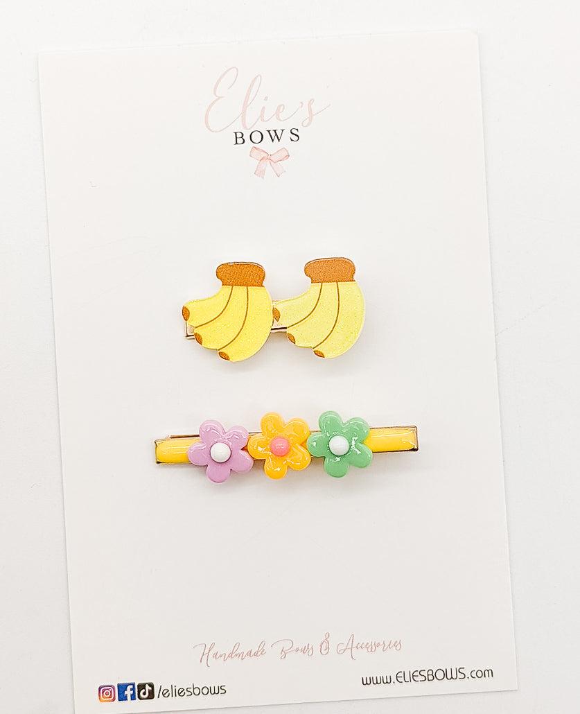 Banana Flowers Bar Clip Combo - 2.5"-Bar Clip-Elie’s Bows
