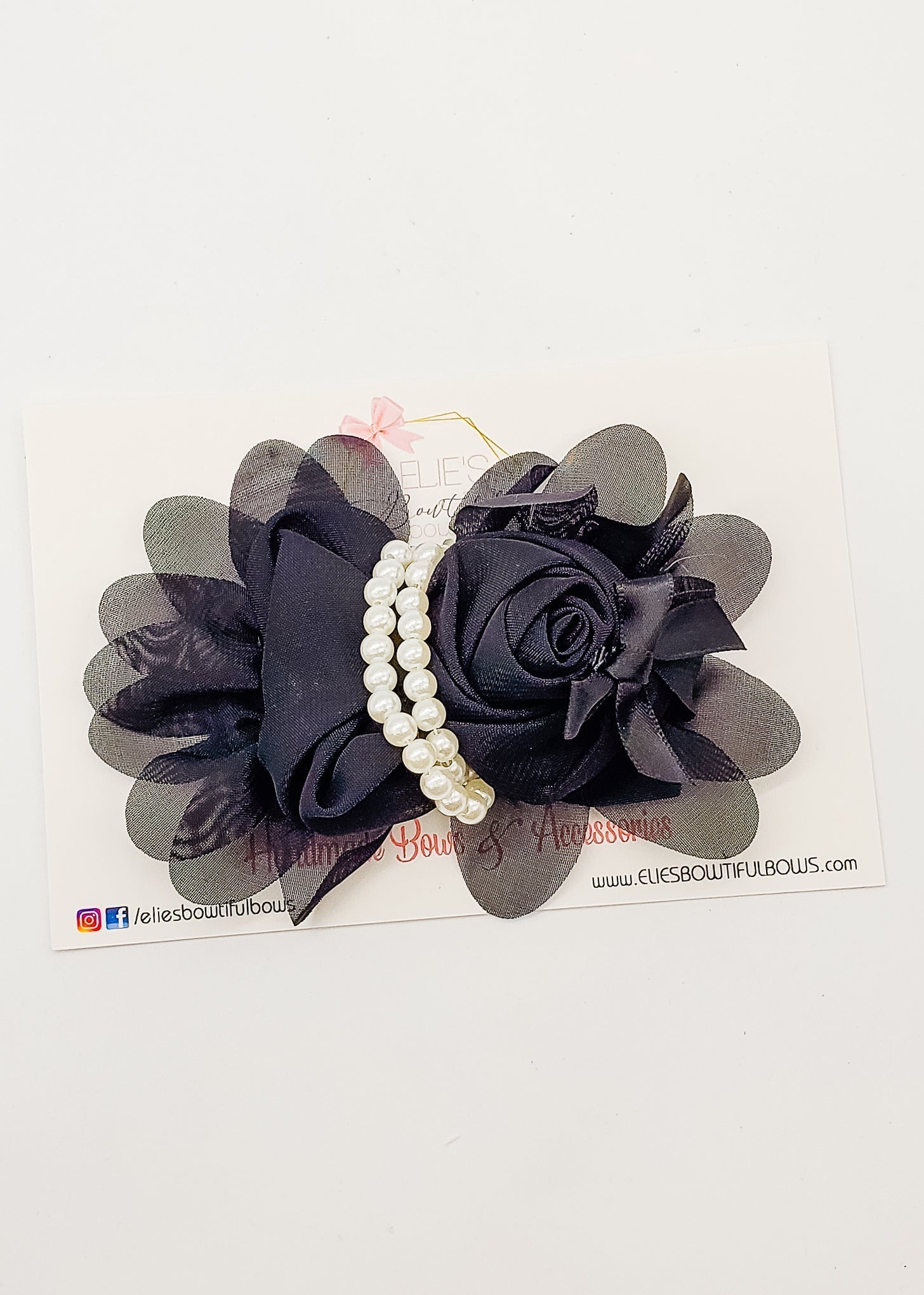 Black Petals and Pearls Floral Headband - 5"-Headband-Elie’s Bows