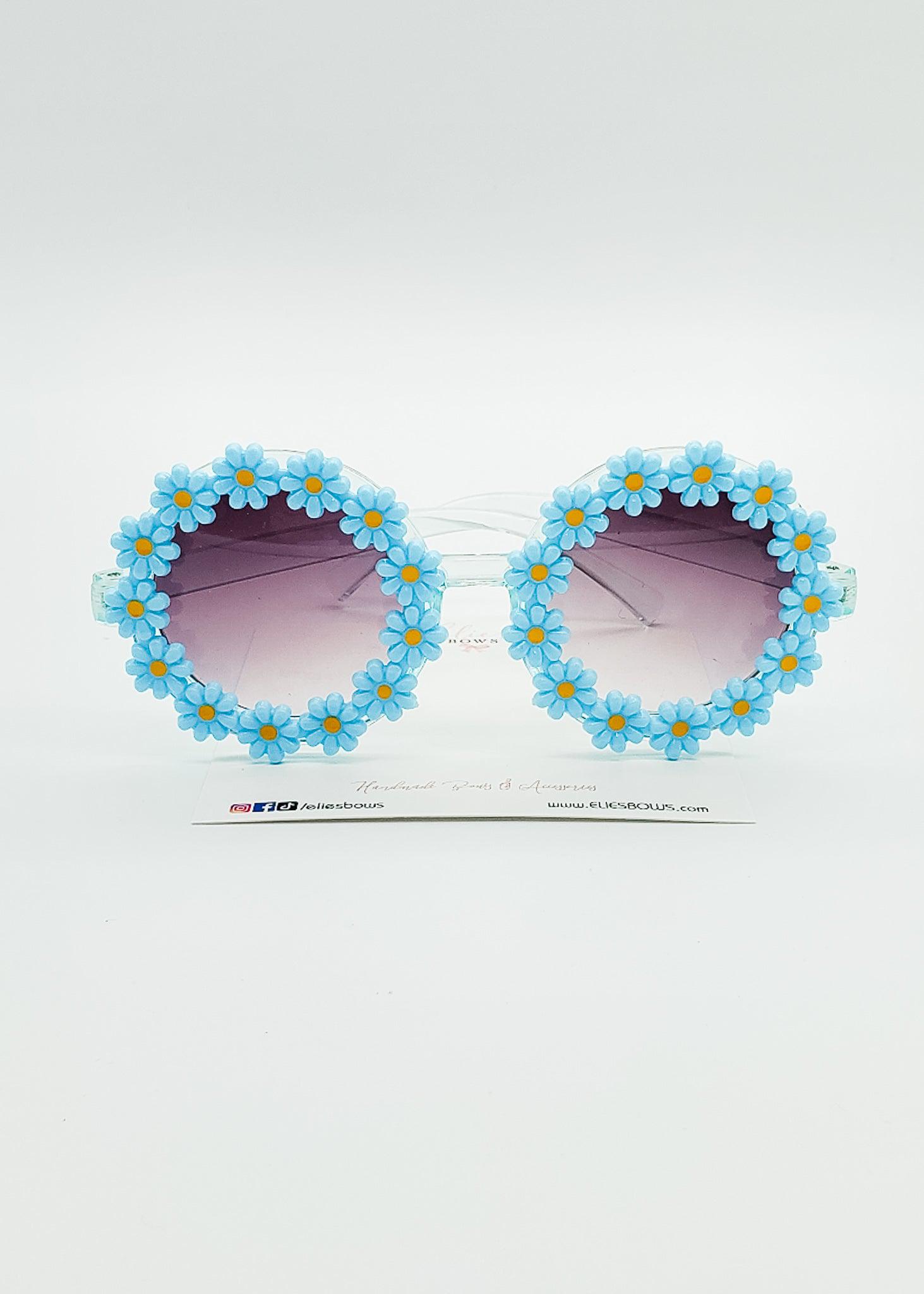 Blue Daisy Clear Arm - Sunglasses-Sunglasses-Elie’s Bows