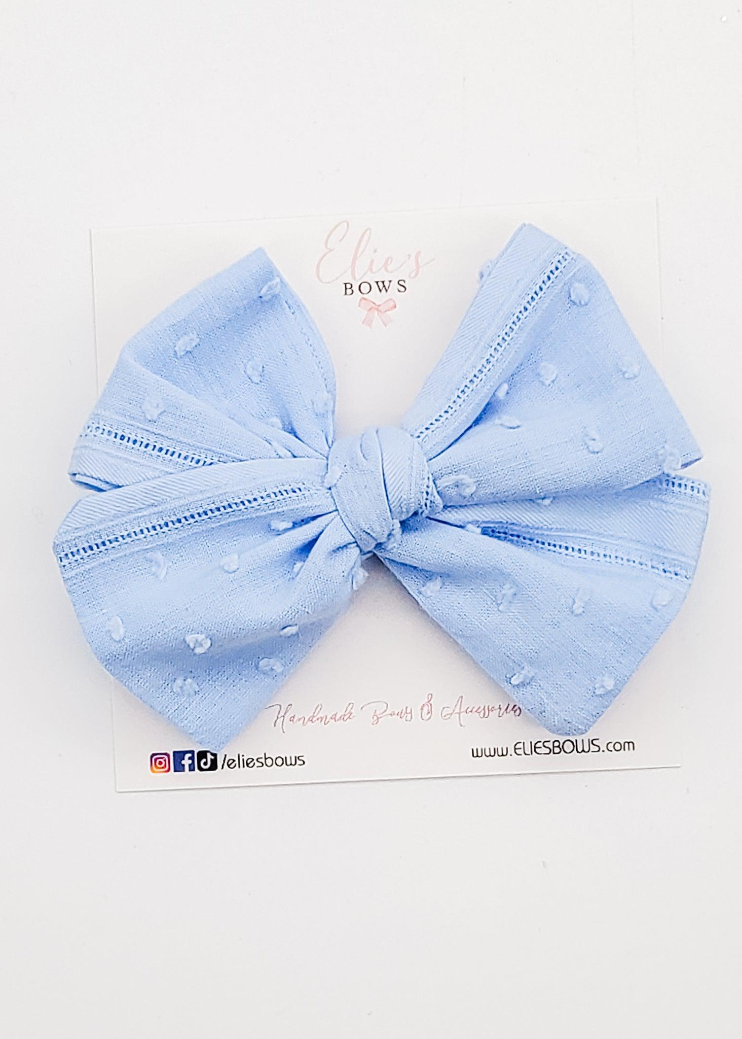 Blue Poplin - Fabric Bow - 3.2"-Bows-Elie’s Bows