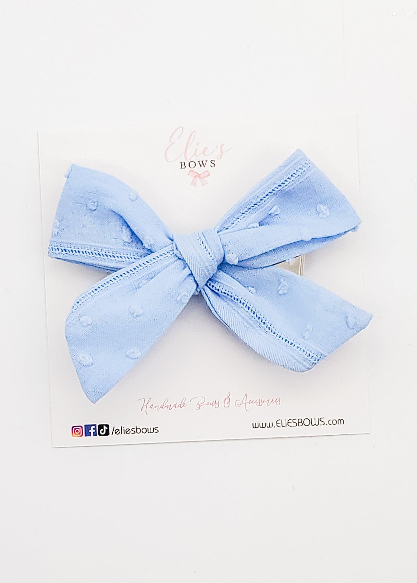 Blue Poplin - Mini Elie - Fabric Bow - 3.2"-Bows-Elie’s Bows
