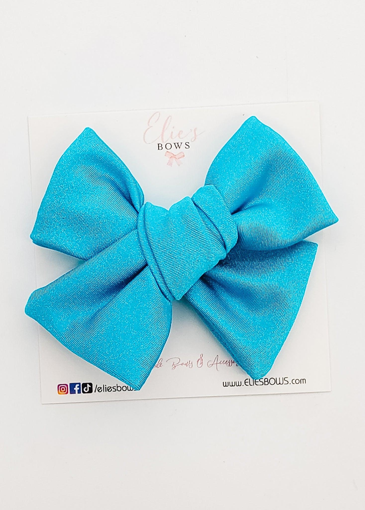 Blue Shimmer Waterproof - Elie - Fabric Bow - 3.2"-Bows-Elie’s Bows