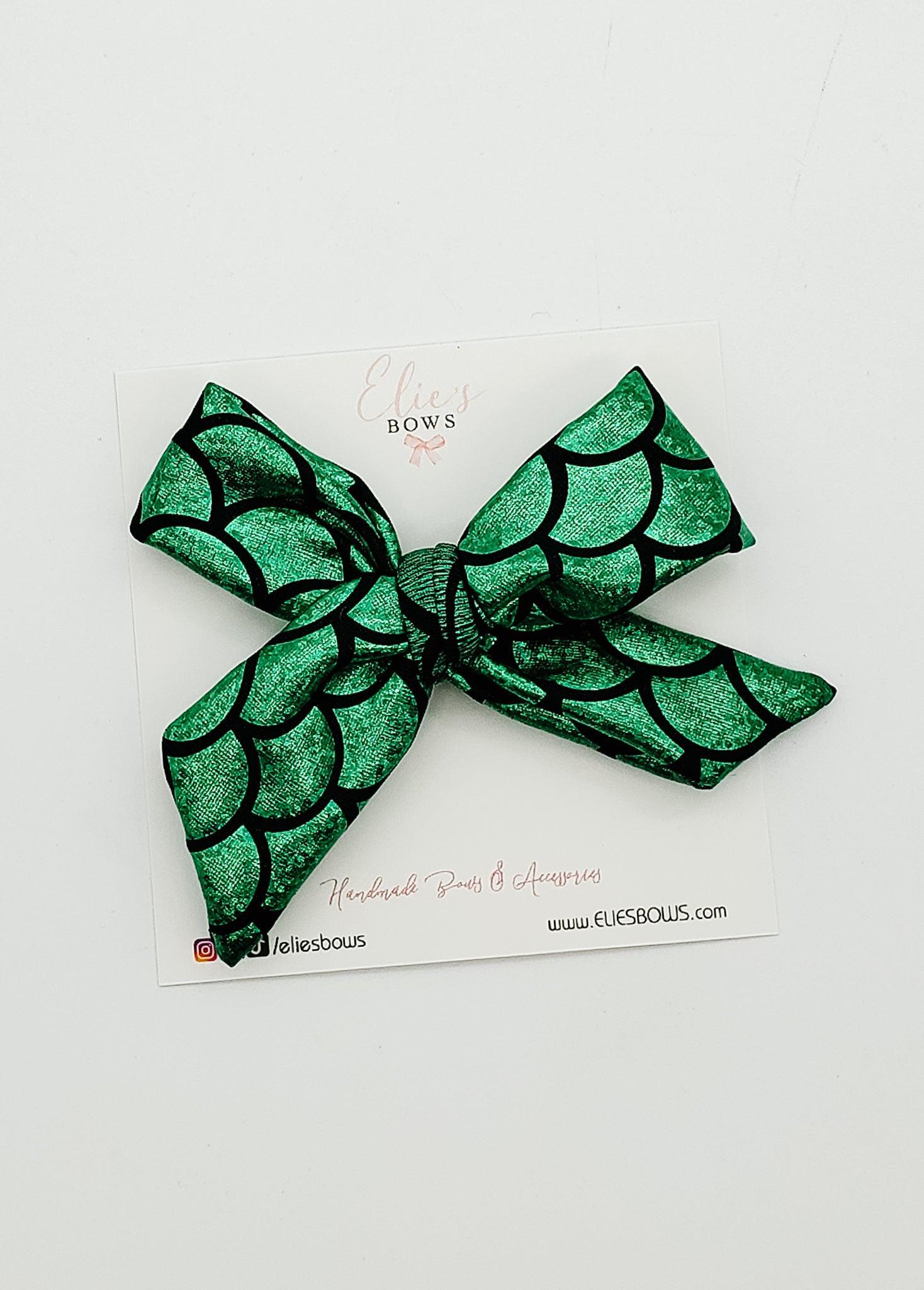 Green Scales - Mini Elie - Fabric Bow - 3.2"-Bows-Elie’s Bows