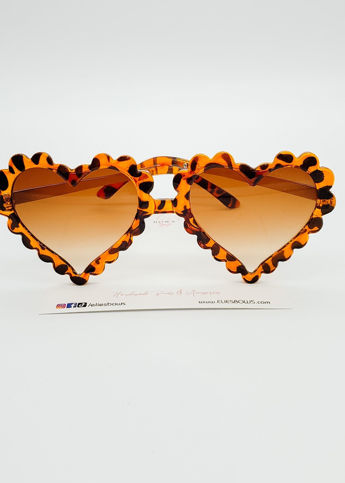 Leopard Scalloped Hearts - Sunglasses-Sunglasses-Elie’s Bows