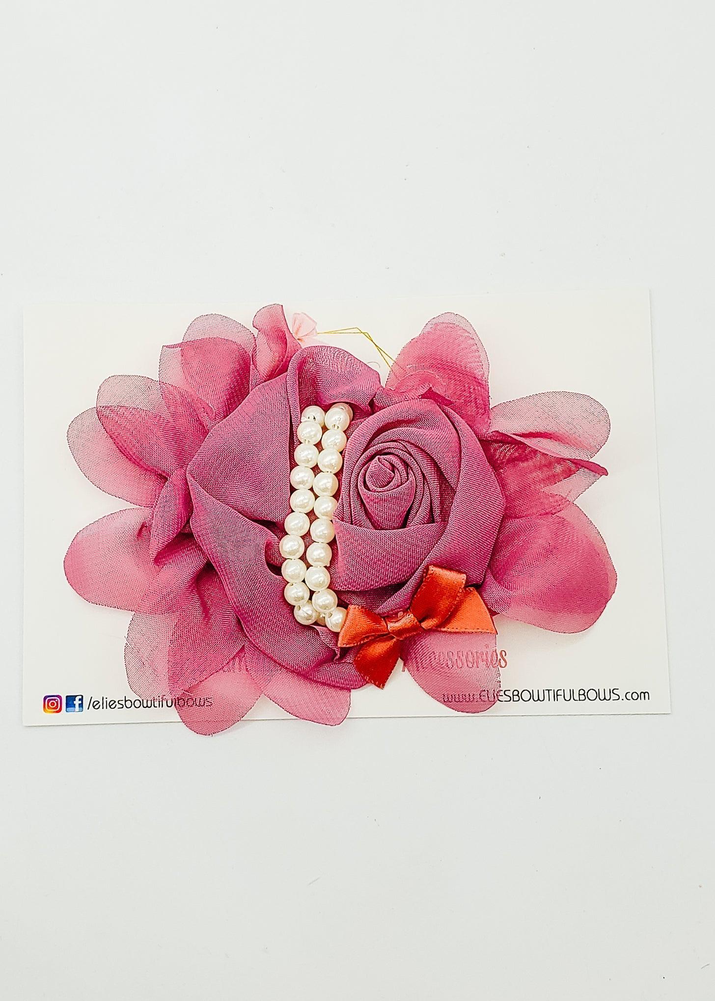 Magenta Petals and Pearls Floral Headband - 5"-Headband-Elie’s Bows