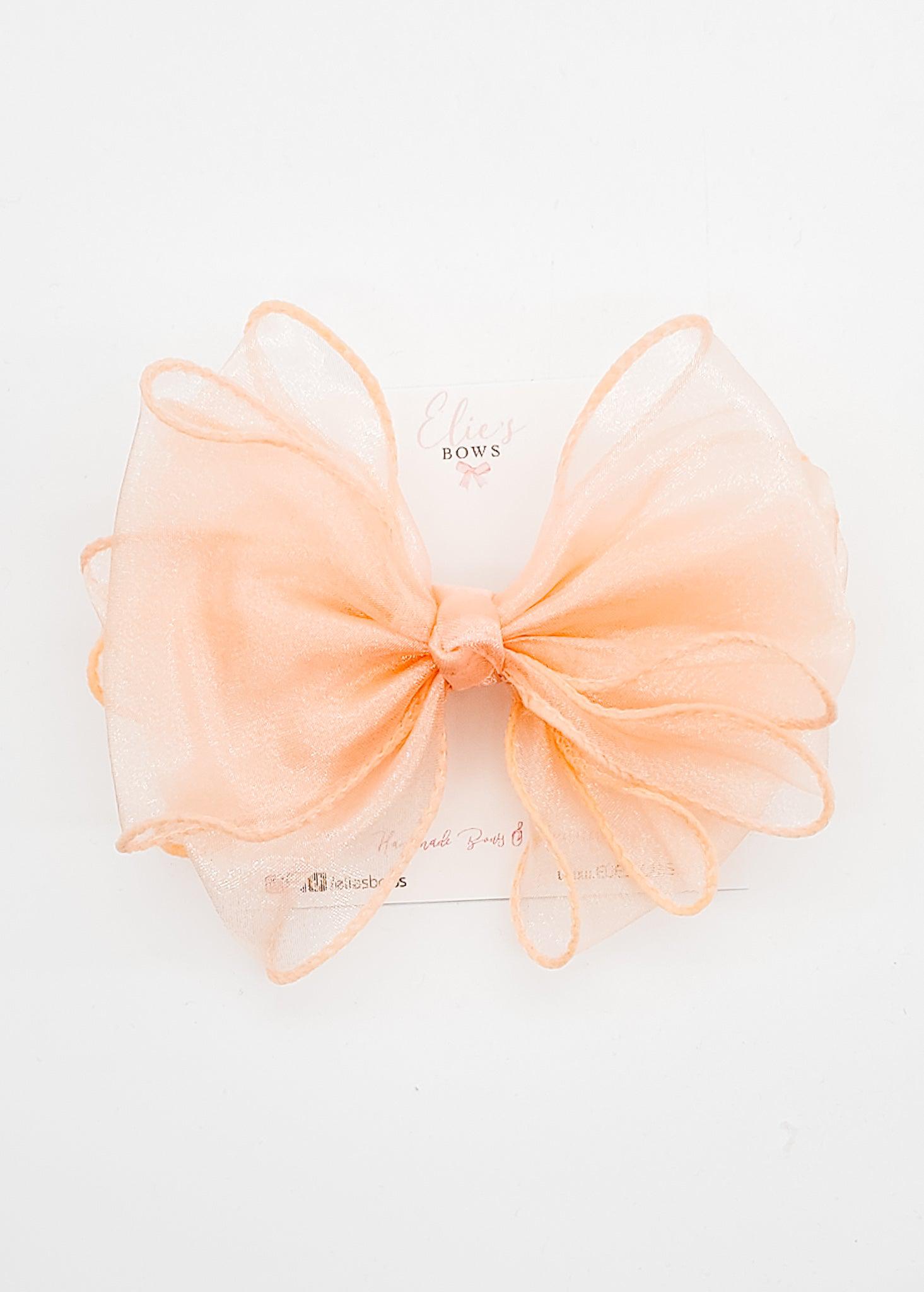 Peach - Organza Fabric Bow - 5.5"-Bows-Elie’s Bows