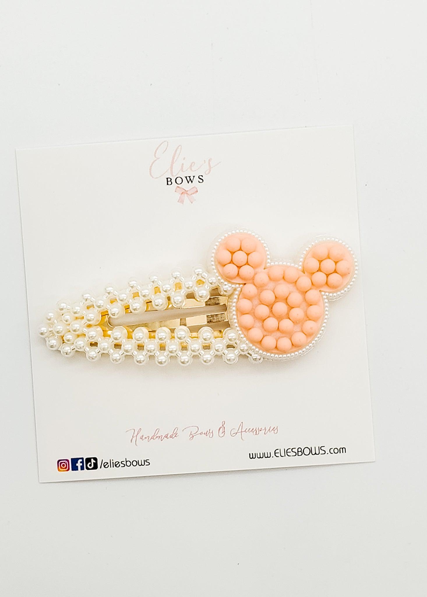 Peach Pearl M - Snap Clips - 2.5"-Snap Clips-Elie’s Bows