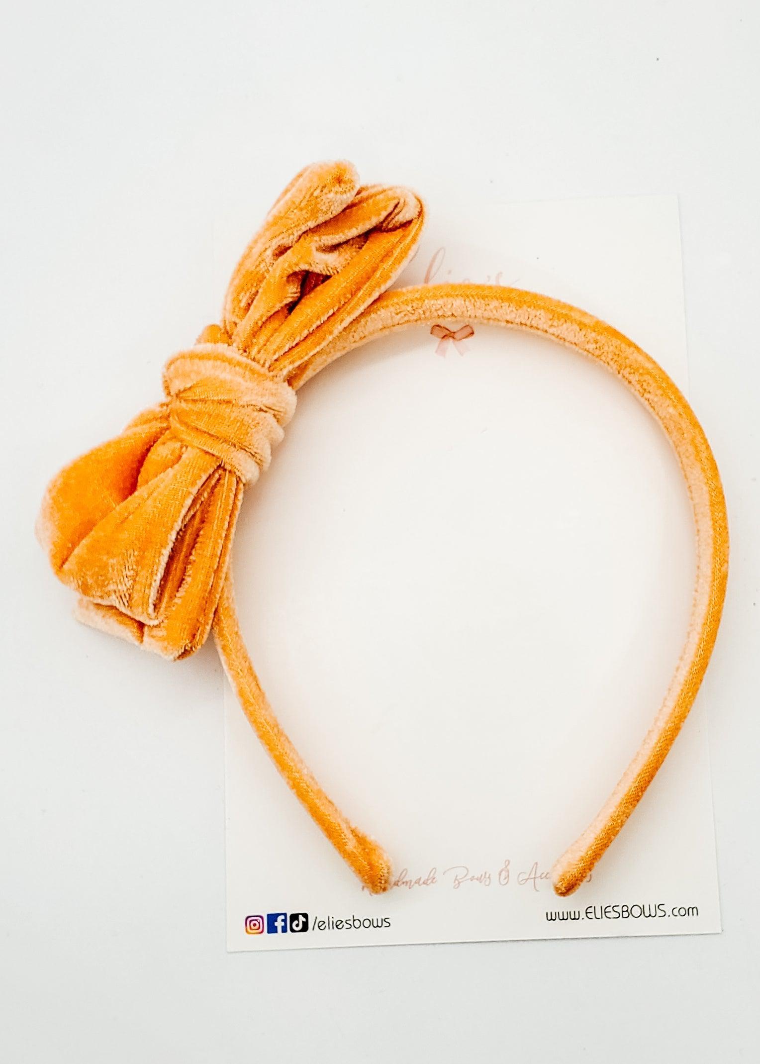 Peachy Velvet - Layla Headband-Hard Headbands-Elie’s Bows