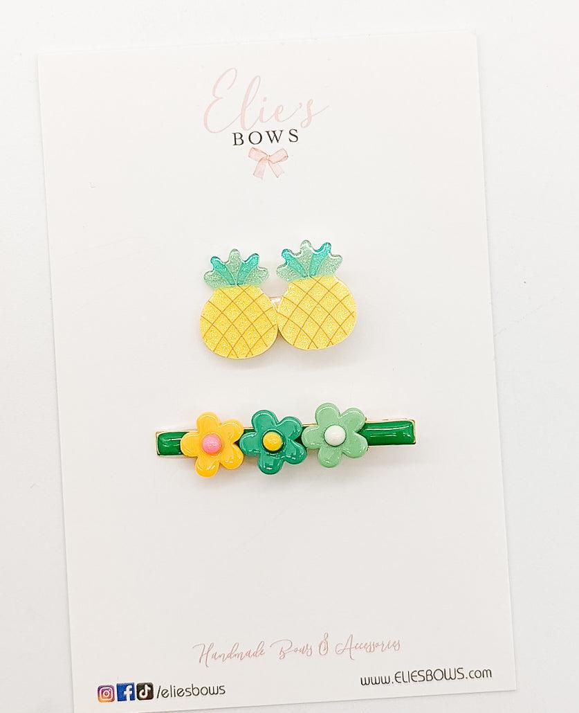 Pineapple Flowers Bar Clip Combo - 2.5"-Bar Clip-Elie’s Bows