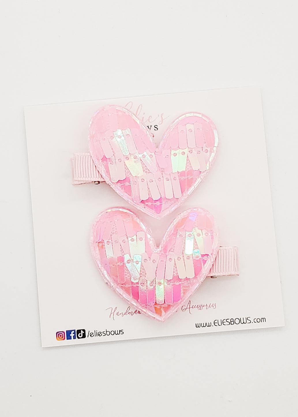 Pink Tassel heart - Pigtails - 2"-Pigtails-Elie’s Bows