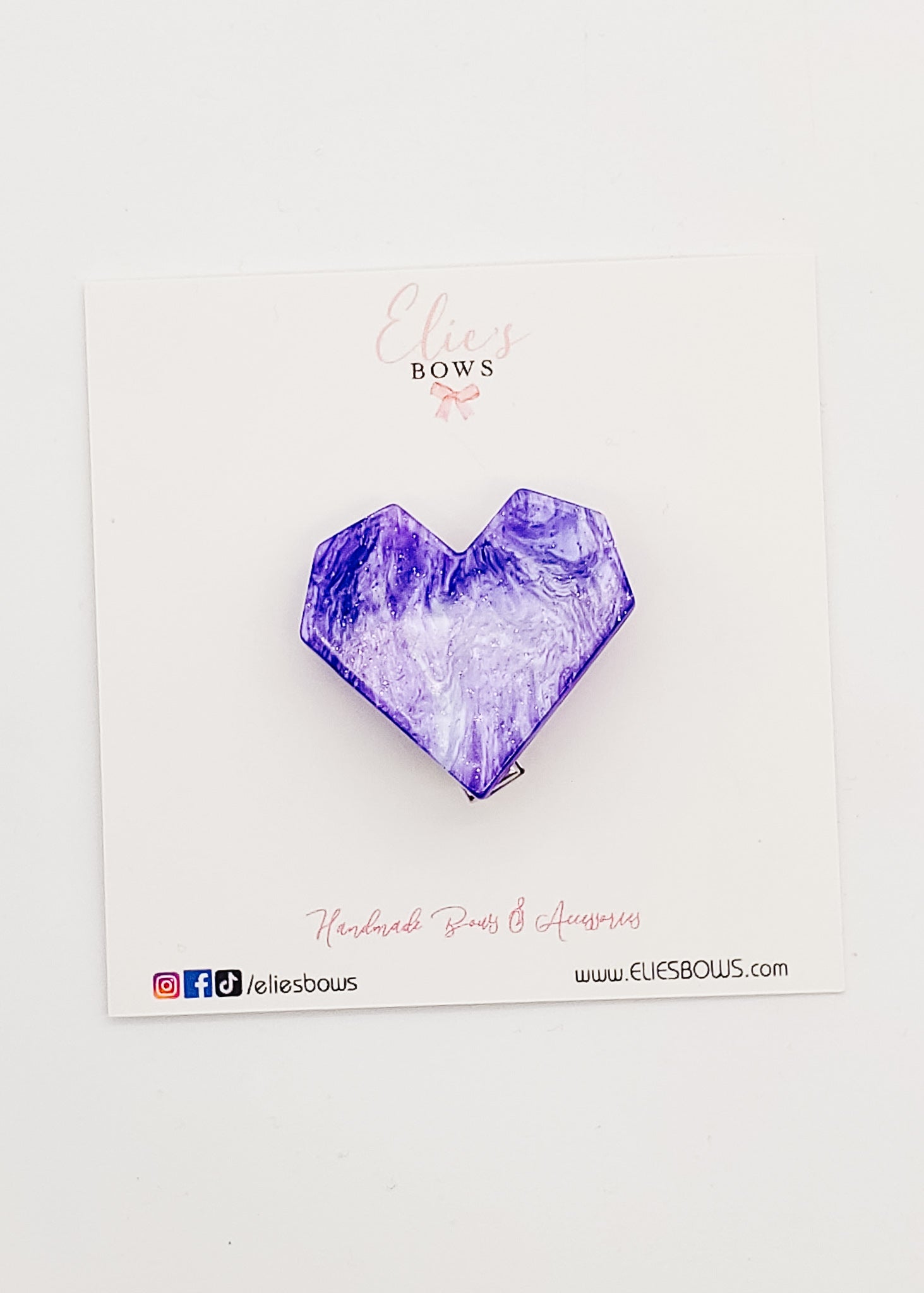 Purple Acrylic Heart - Bar Clip - 1.2"-Snap Clips-Elie’s Bows