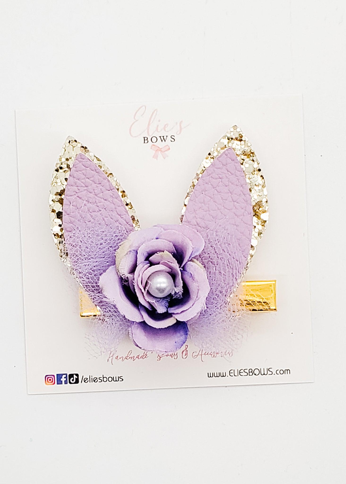 Purple Floral Bunny Ears Clip - 2.5"-Bows-Elie’s Bows