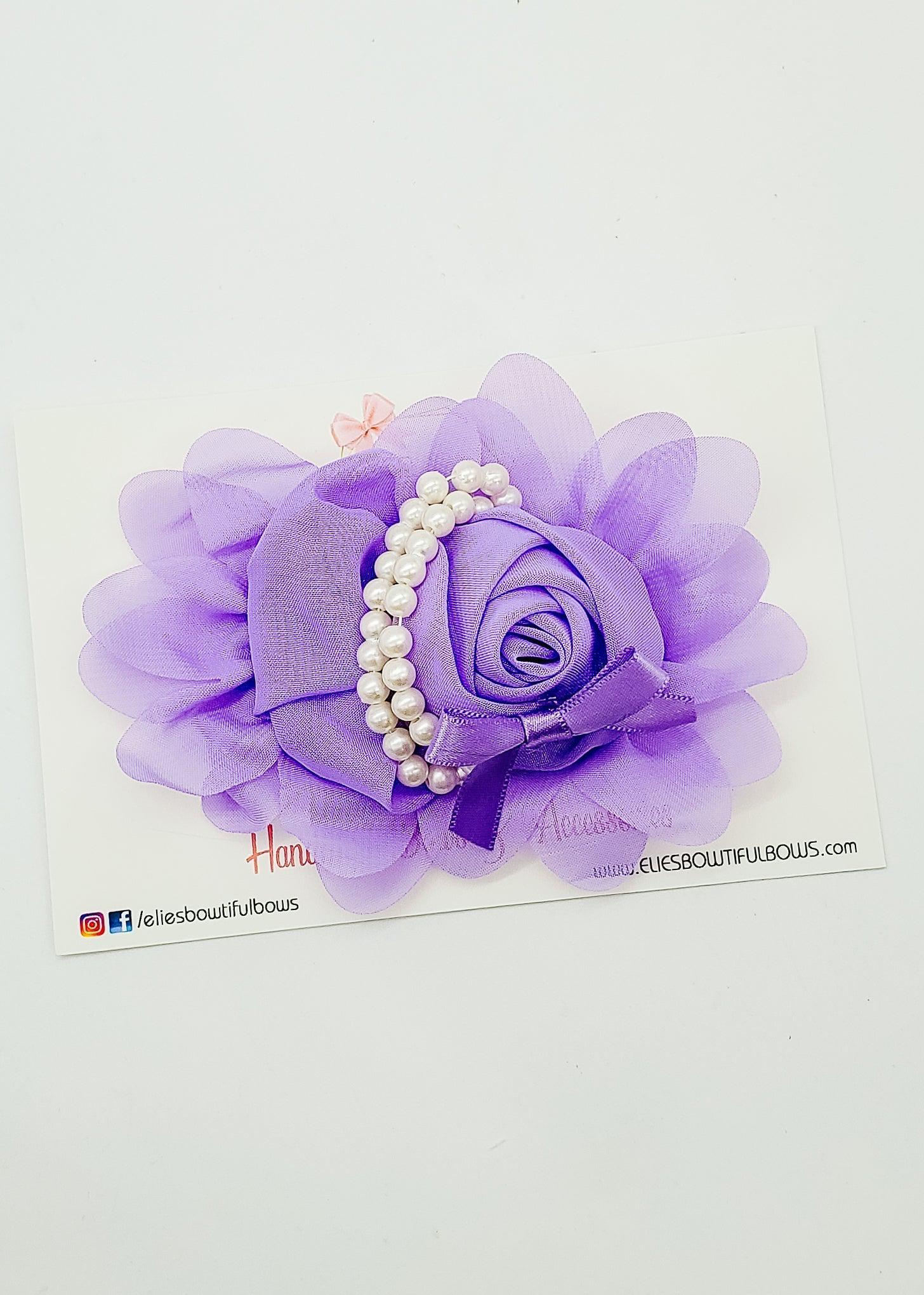 Purple Petals and Pearls Floral Headband - 5"-Headband-Elie’s Bows