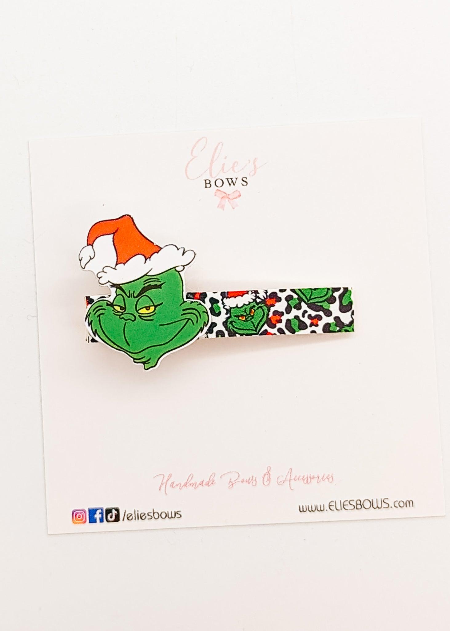Sneaky Grinch - Bar Clips - 2.5"-Snap Clips-Elie’s Bows