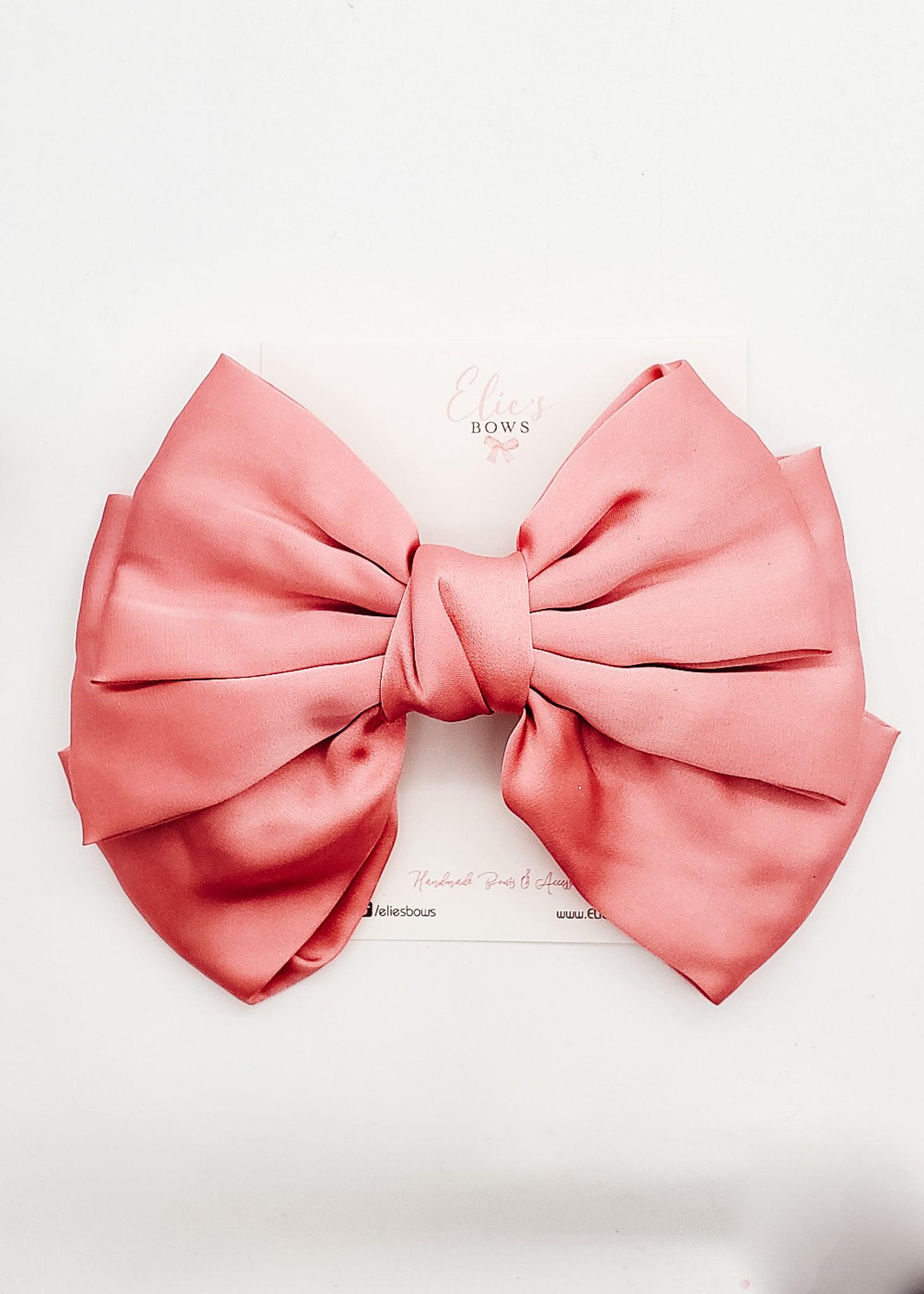 Sweet Pink Satin Bow - Barette - 8"-Bows-Elie’s Bows