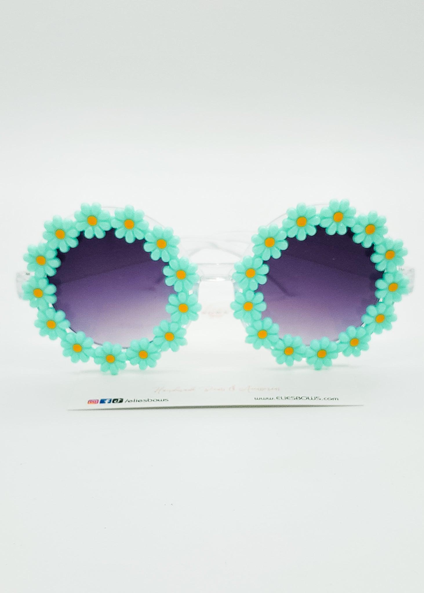 Teal Daisy Clear Arm - Sunglasses-Sunglasses-Elie’s Bows