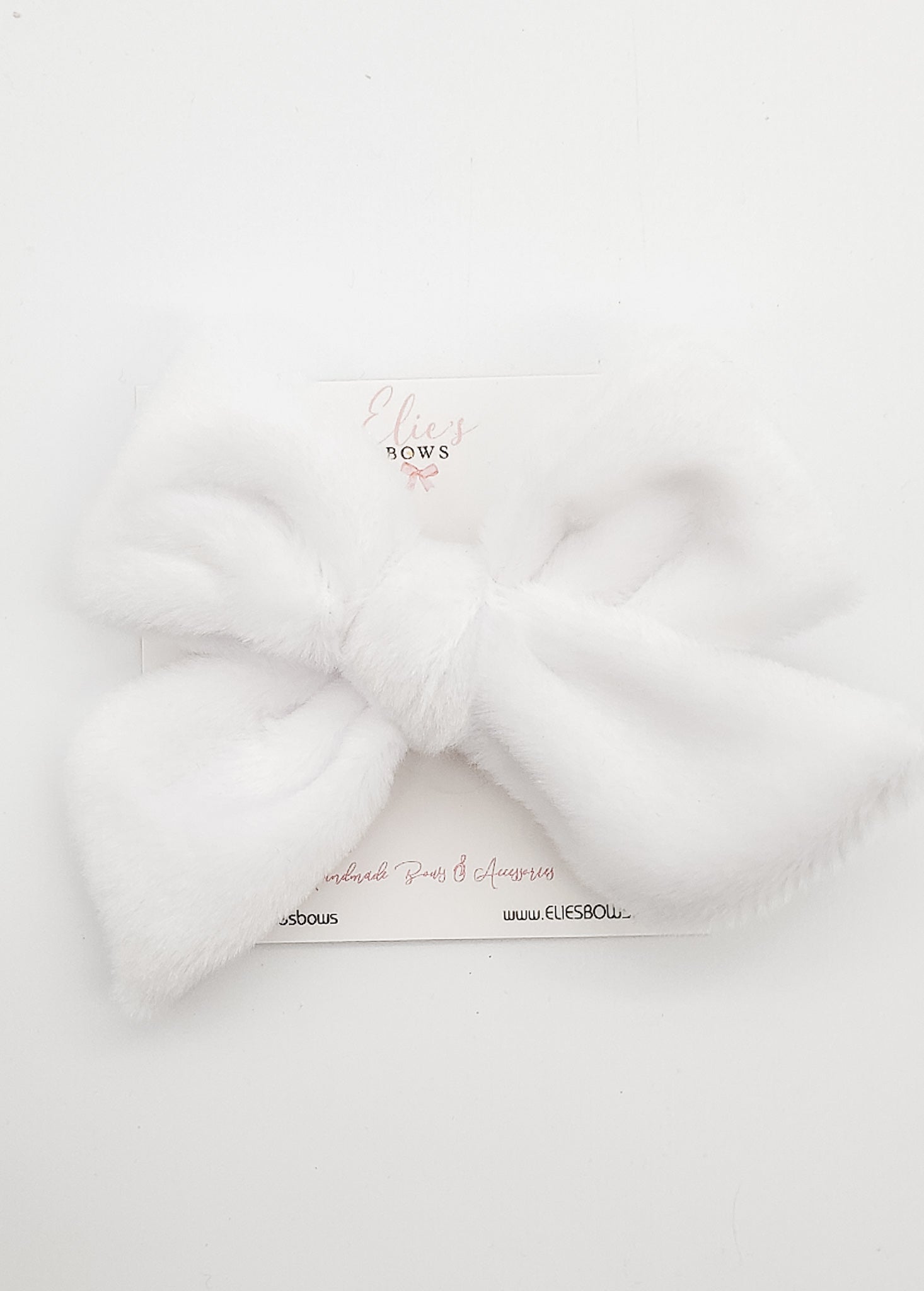 White Furr - Fabric Bow - 4.5"-Bows-Elie’s Bows