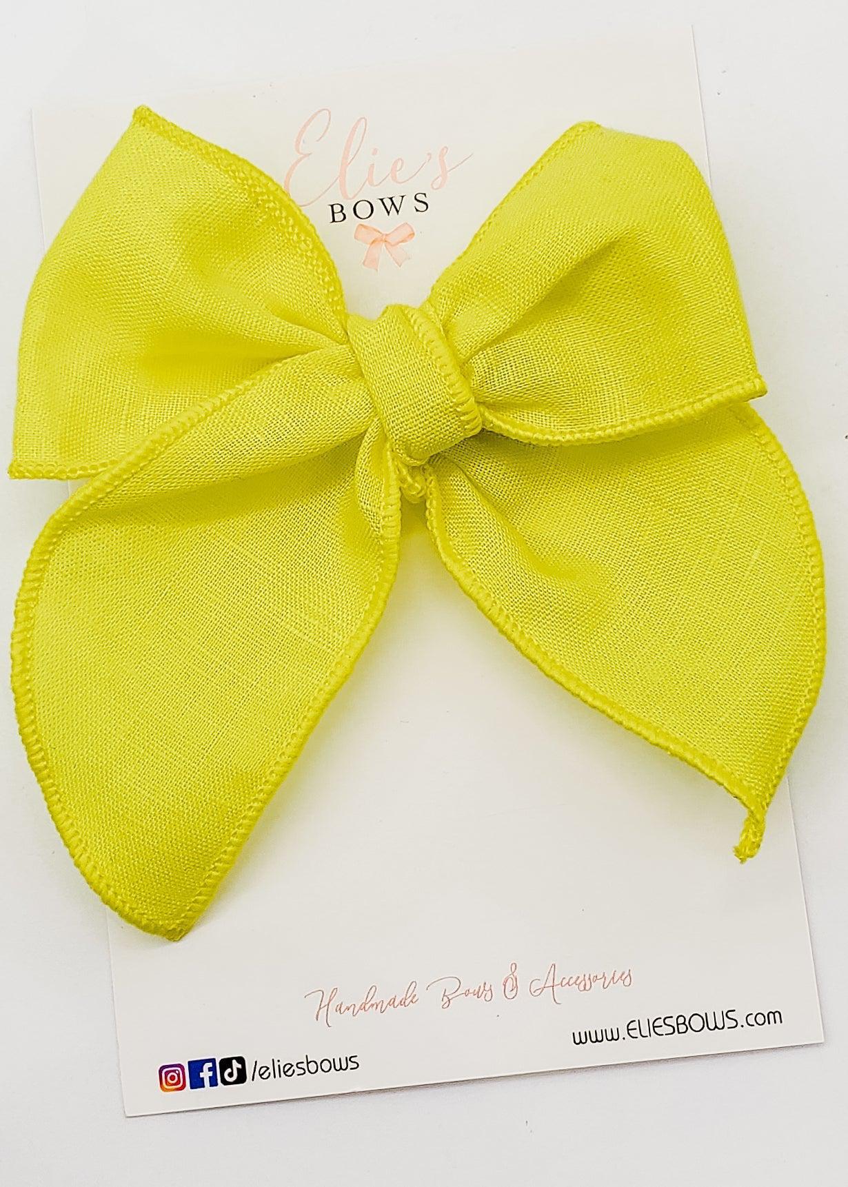 Yellow Linen Charlotte Bow - 3.5-4"-Charlotte-Elie’s Bows
